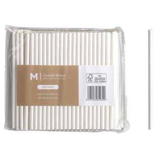Paper Cocktail Straight Straws - White, 5mm x 120mm, 300gsm