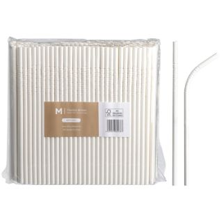 Paper Regular Flexible Straws - White, 6mm x 200mm, 300gsm