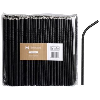 Paper Regular Flexible Straws - Black, 6mm x 200mm, 300gsm