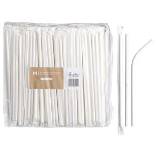 Paper Flexible Straws Wrapped - White, 6mm x 200mm, 300gsm