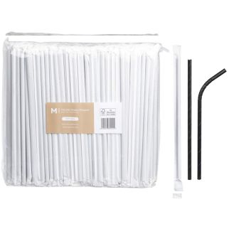 Paper Flexible Straws Wrapped - Black, 6mm x 200mm, 300gsm