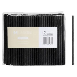 Paper Cocktail Straight Straws - Black, 5mm x 120mm, 300gsm