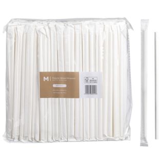 Paper Regular Straws Wrapped - White, 6mm x 200mm, 300gsm