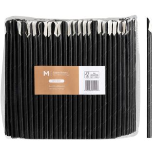Paper Regular Spoon Straws - Black, 8mm x 210mm, 420gsm