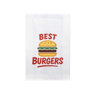 Paper Printed Burger Bag - White, 165mm x 55mm x 245mm, 40gsm, KIT 7 (1000)