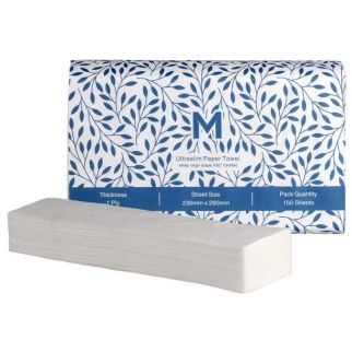 Ultraslim Paper Towel - White, 230mm x 290mm, 1 Ply, FSC® Mix, 150 Sheets/Pack