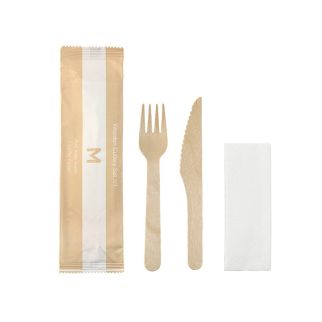 Wooden Cutlery Set 3/1 - Natural, Fork/Knife/Napkin
