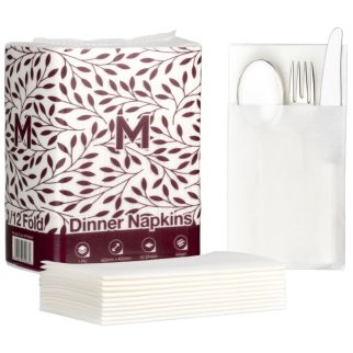 Airlaid Dinner Napkins Pocket Fold - White, 420mm x 400mm, 1 Ply